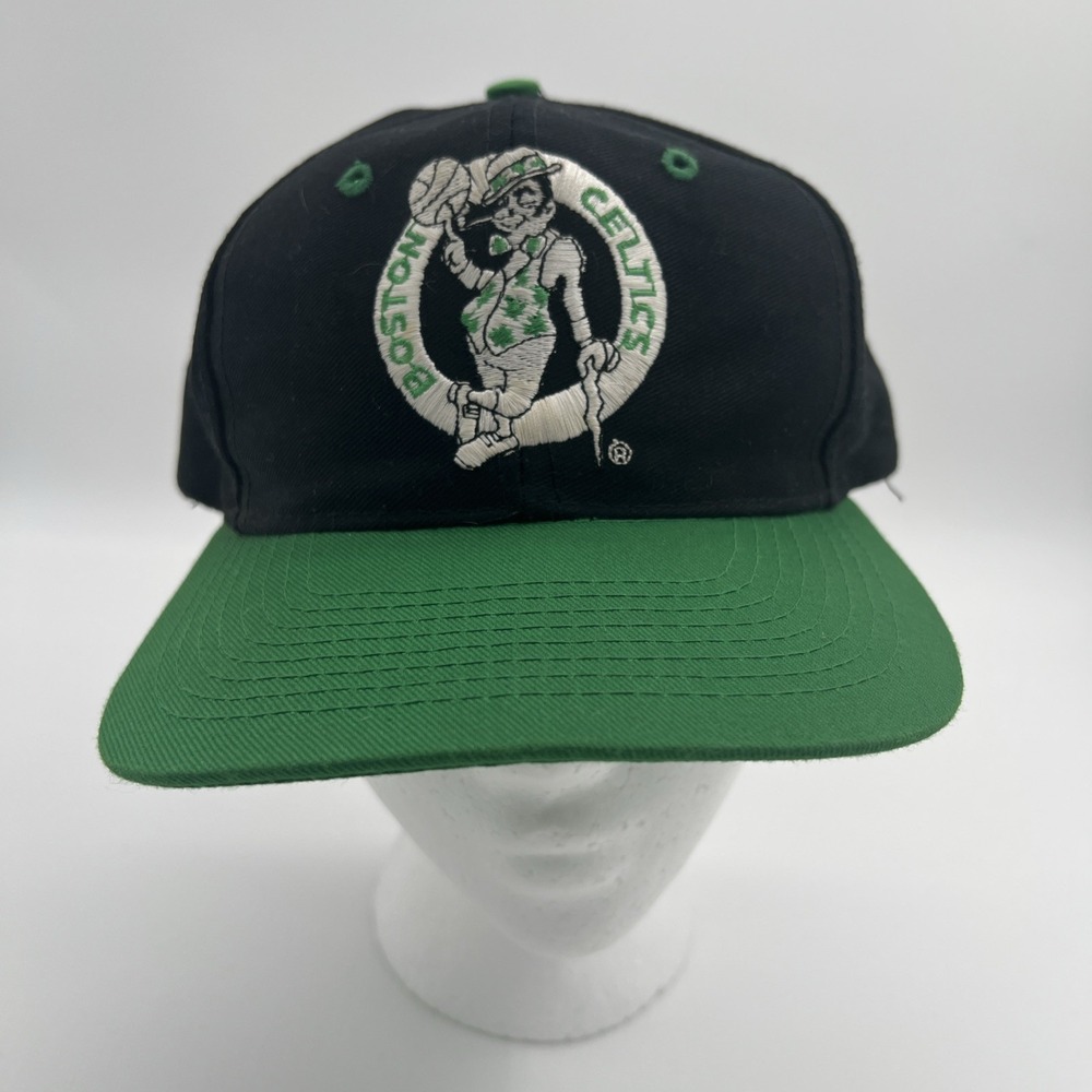 Vtg 90s Boston Celtics NBA Basketball Team Logo AJD Adjustable Snapback Hat